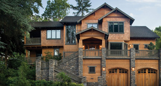 Wood and Stone multi level home